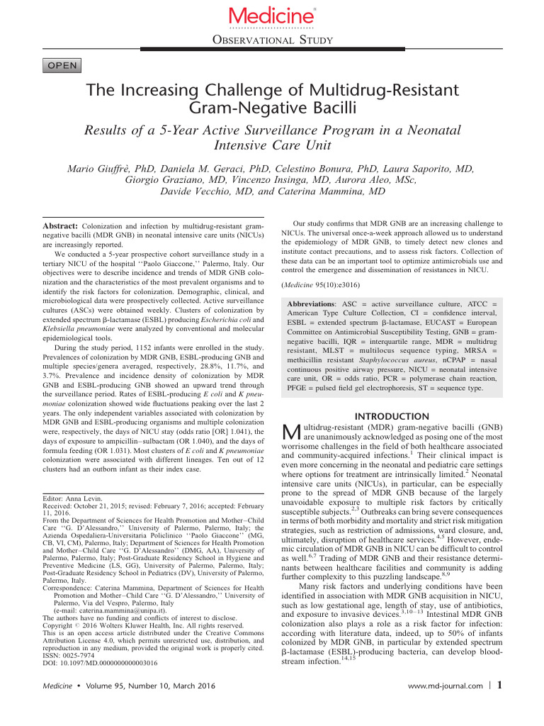 MDR Gram-Negative Bacilli in NICUs | PDF | Neonatal Intensive Care Unit ...