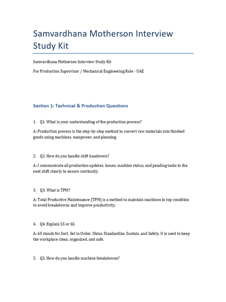 Motherson Interview Guide for Freshers PDF Engineering Tolerance(02)