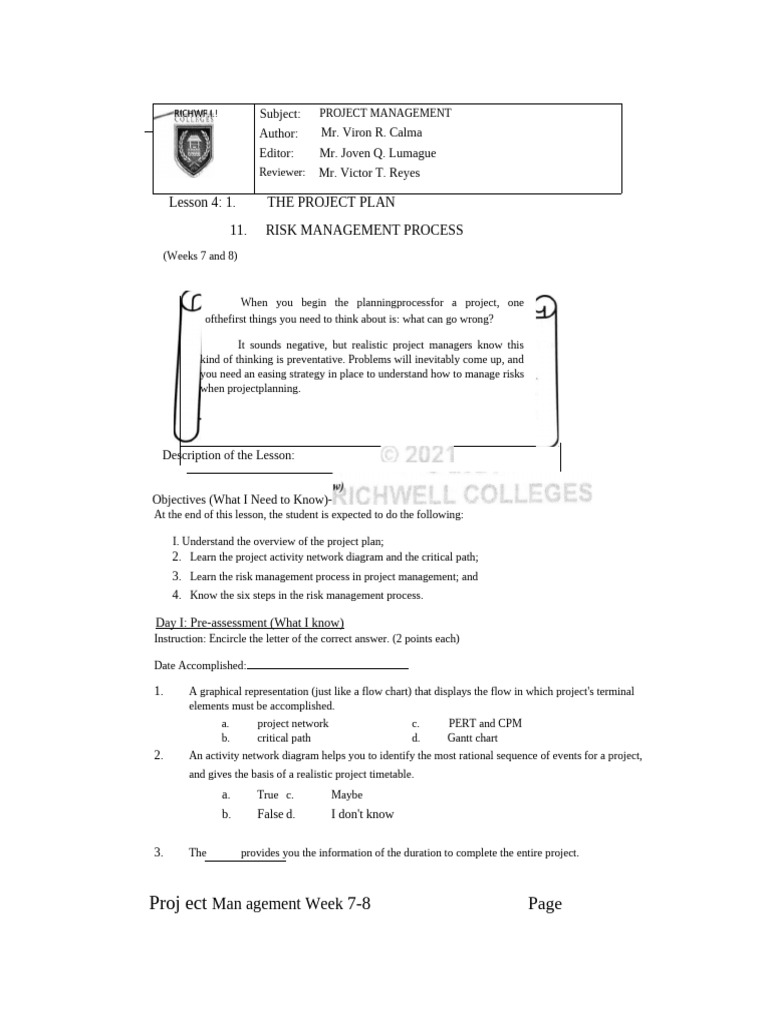 Project Plan & Risk Management Guide | PDF | Project Management | Risk