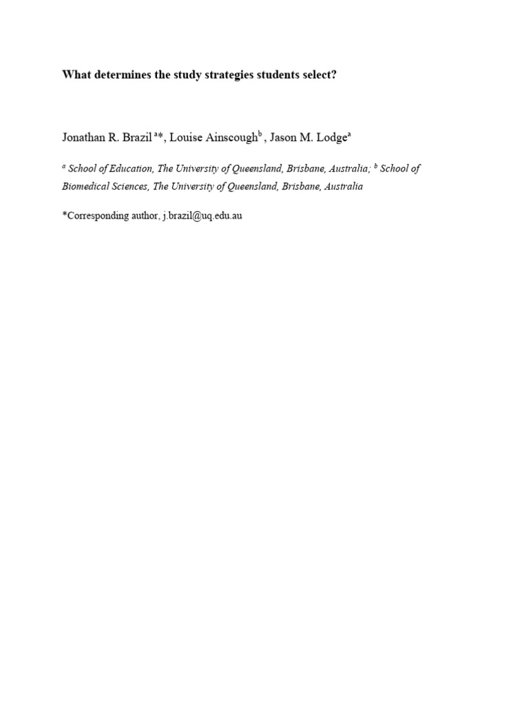 Factors Influencing Study Strategy Choices | PDF | Metacognition | Learning