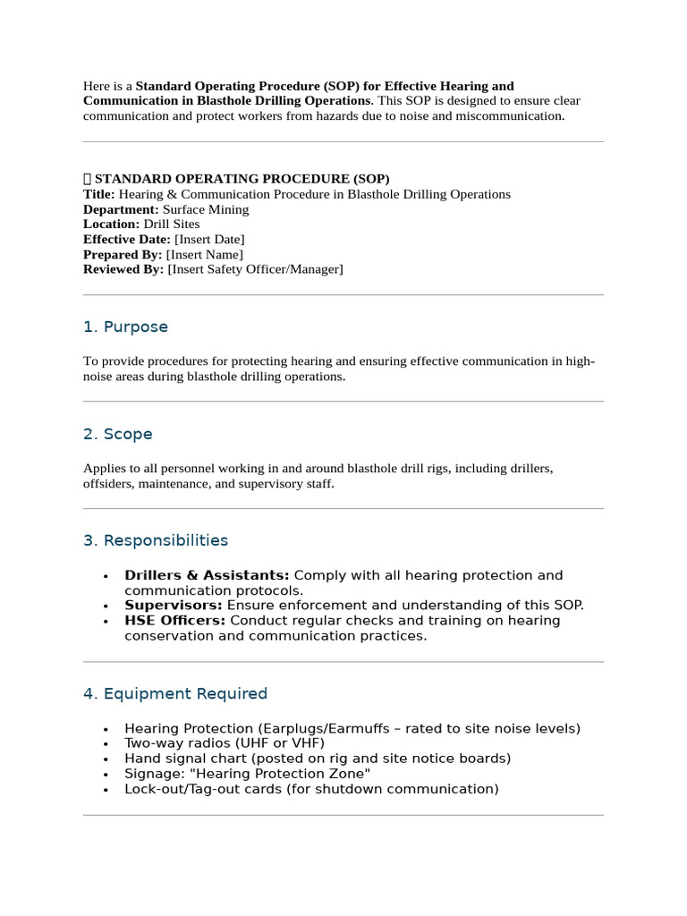 Hearing & Communication SOP for Drilling | PDF | Noise | Occupational ...