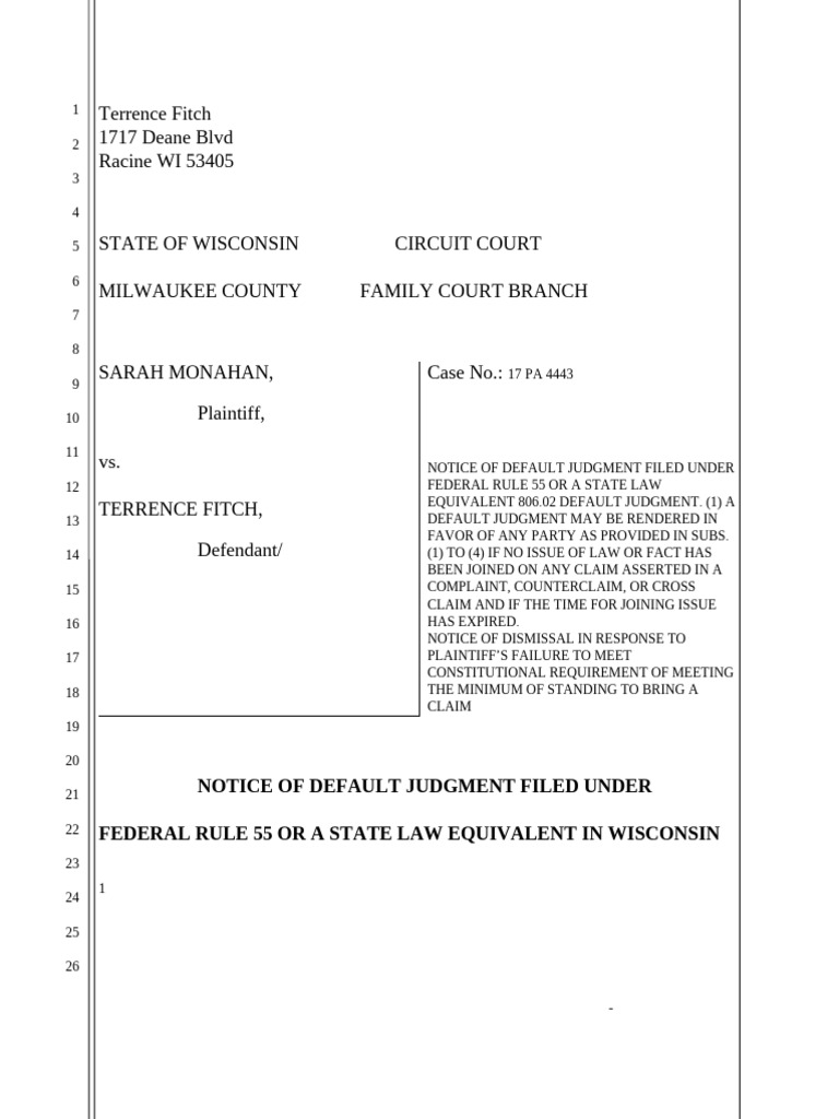 (1d) Notice of Dismissal and Default Judgment Under Federal Rule 55 ...