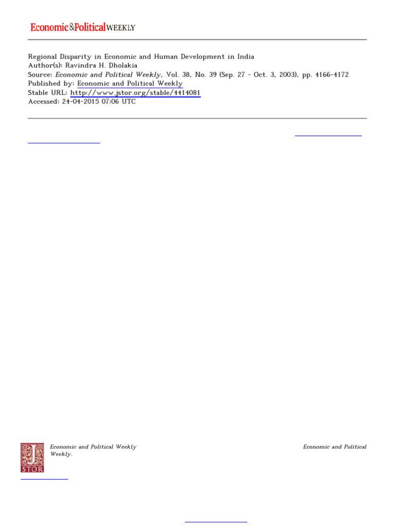 Regional Disparity in India's Development | PDF | Hypothesis | Null ...