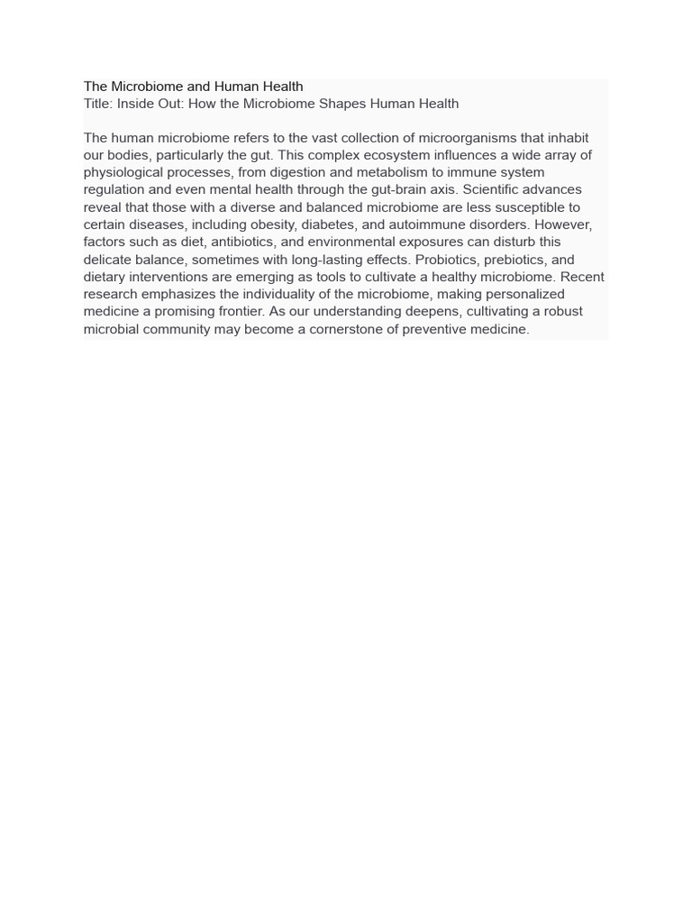The Microbiome and Human Health | PDF