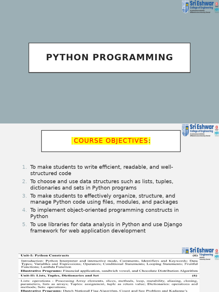 Python Programming Course Overview | PDF | Python (Programming Language ...