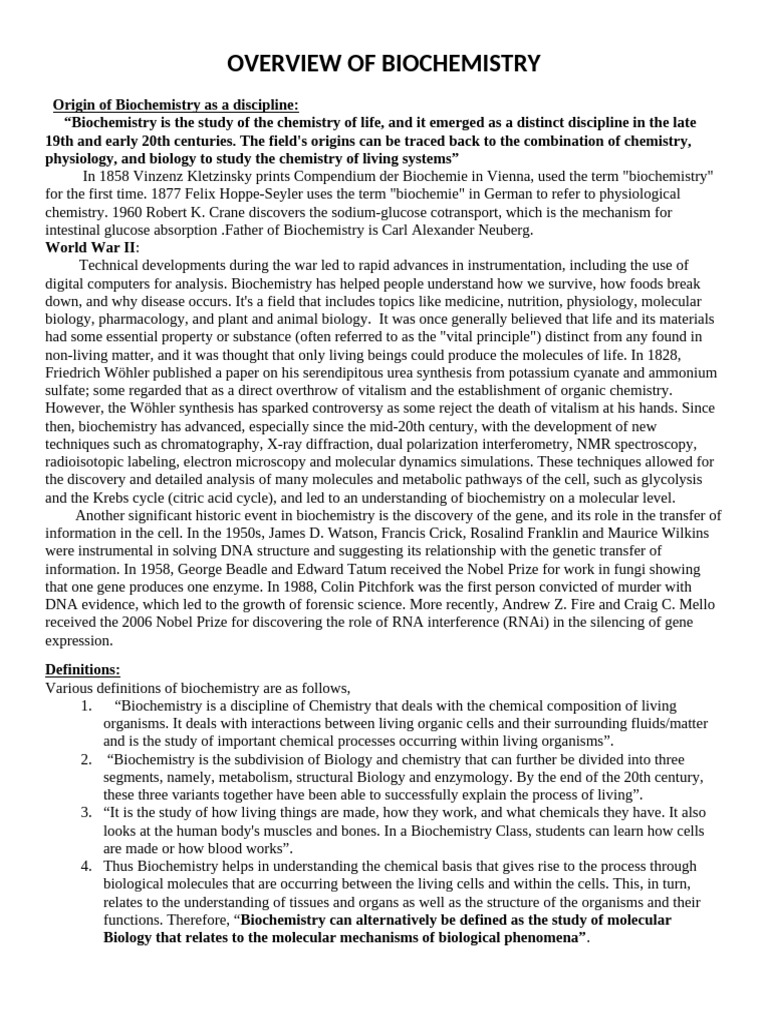 History and Scope of Biochemistry | PDF | Biochemistry | Chemistry