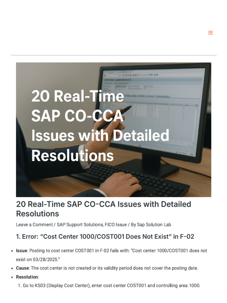 SAP CO-CCA Issues and Resolutions Guide | PDF | Computing