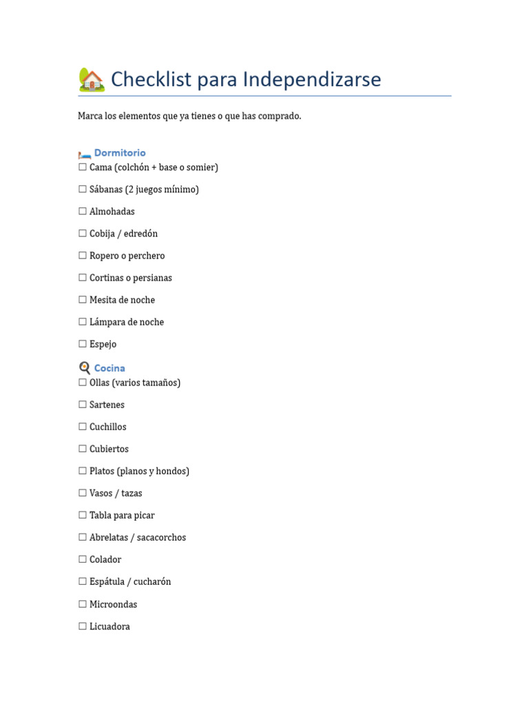 Checklist Independizarse | PDF