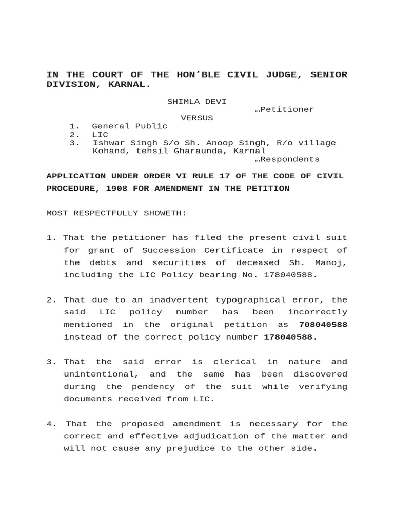 Amendment Request for LIC Policy Number | PDF | Legal Procedure ...