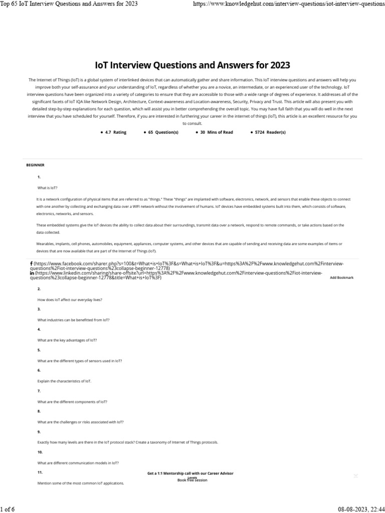 IoT Interview Q&A Guide for 2023 | PDF | Internet Of Things | Computer ...