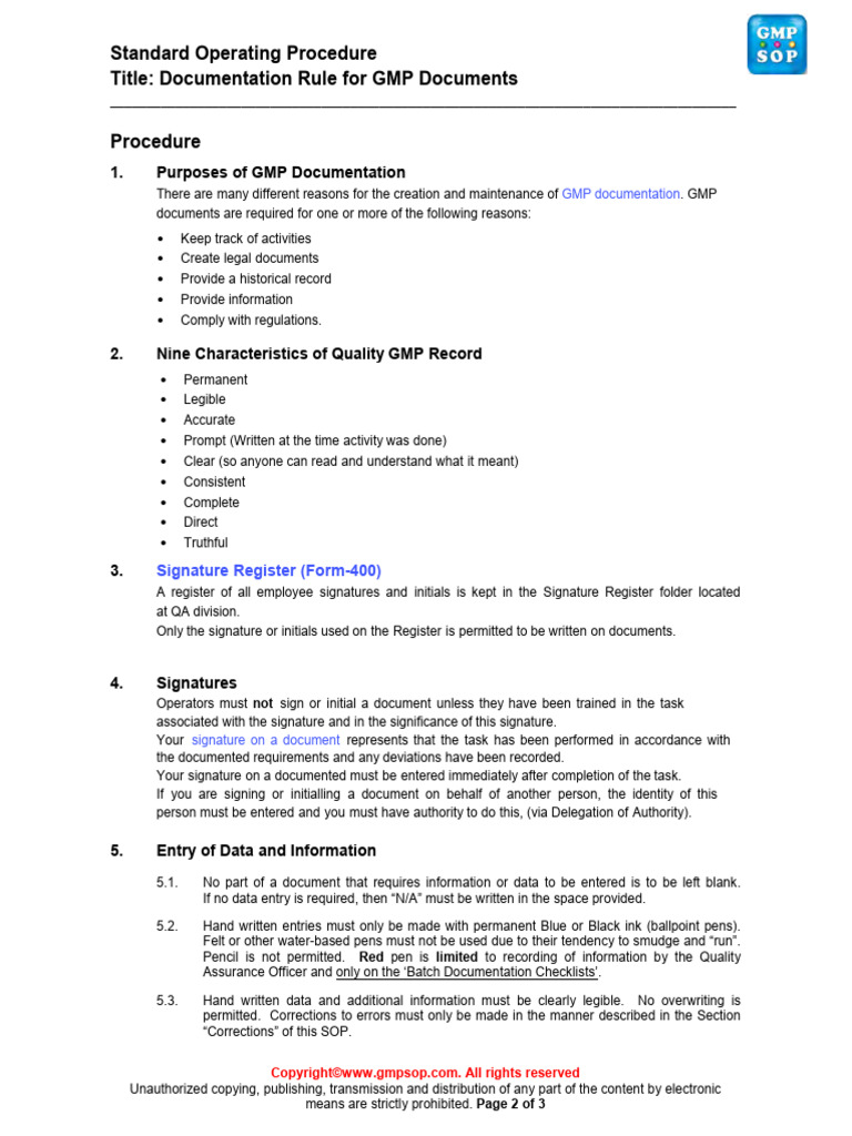 GMP Documentation and Signature Rules | PDF
