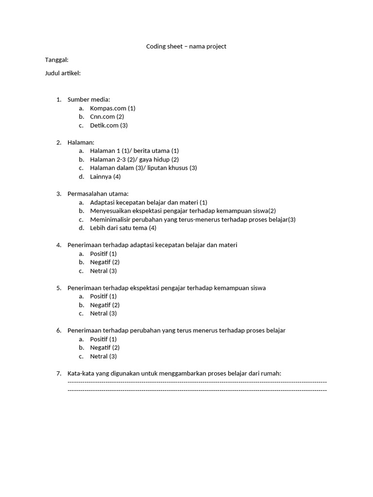 Panduan Coding Sheet untuk Proyek | PDF