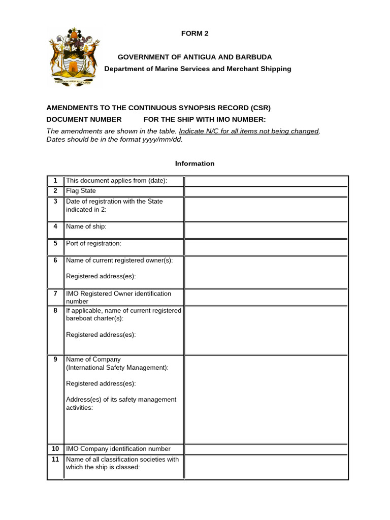 CSR Form 2 Amendments Document | PDF
