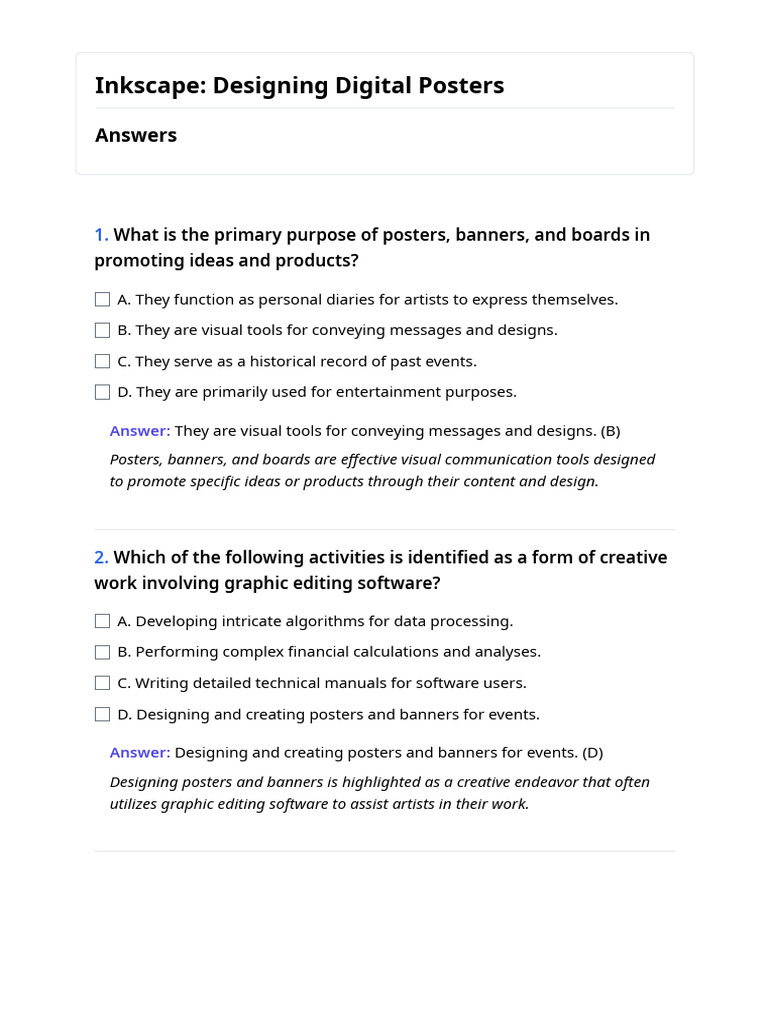 Inkscape Designing Digital Posters Answers | PDF | Graphic Design | 3 D ...