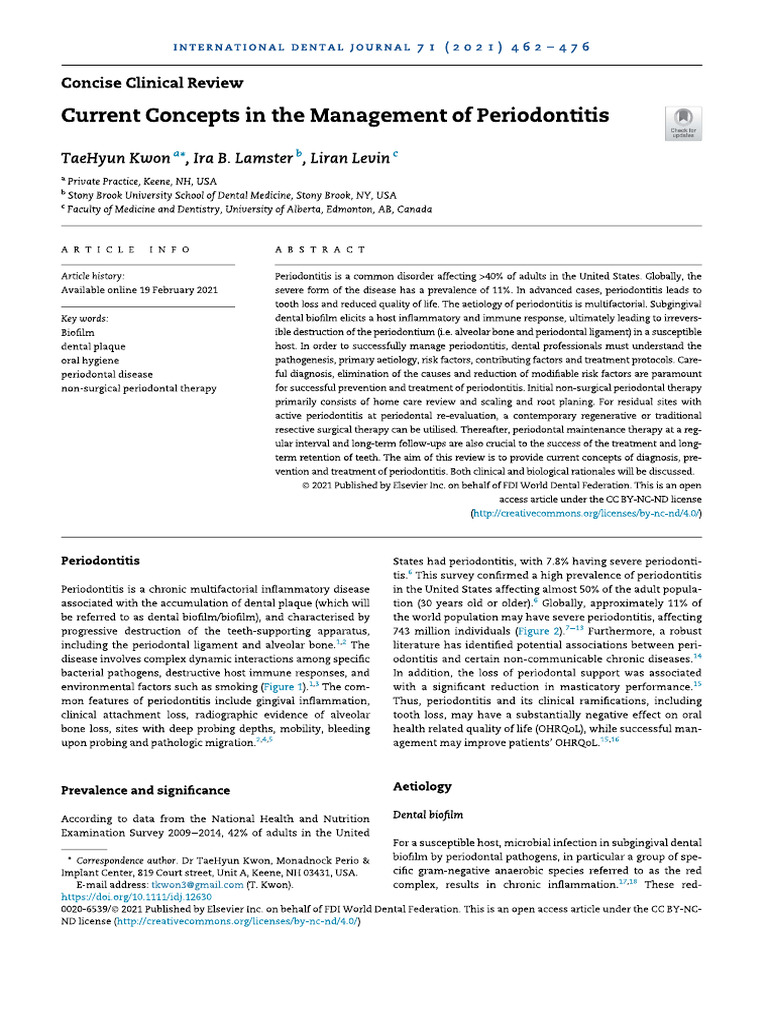 Current Concepts in The Management of Periodontitis | PDF