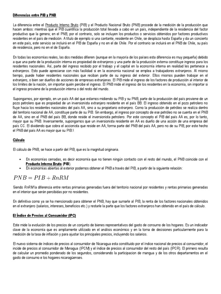 Diferencias Entre PIB y PNB PDF Producto nacional bruto Producto Interno Bruto