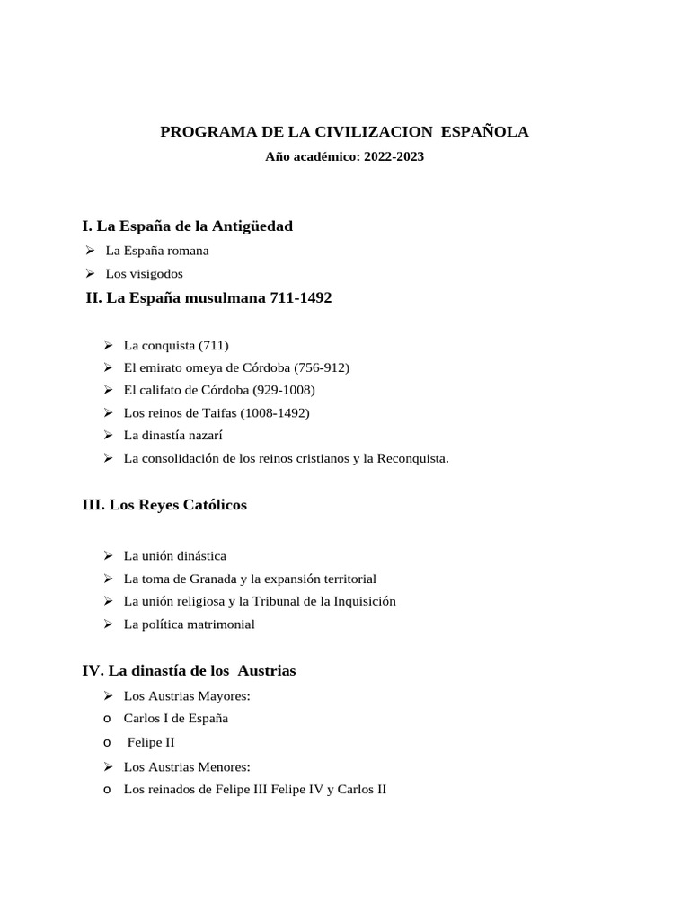 Programa de La Civilizacion Española | PDF