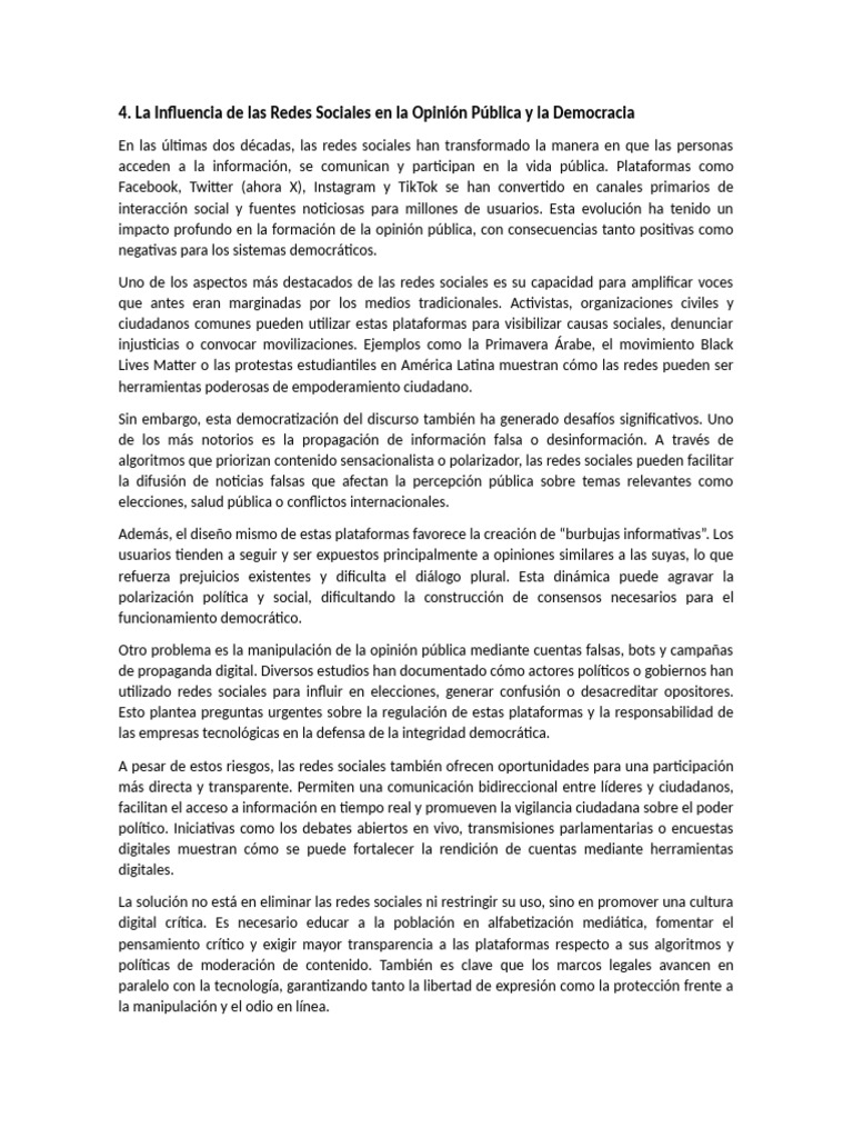 La Influencia de Las Redes Sociales en La Opinion Publica y La ...