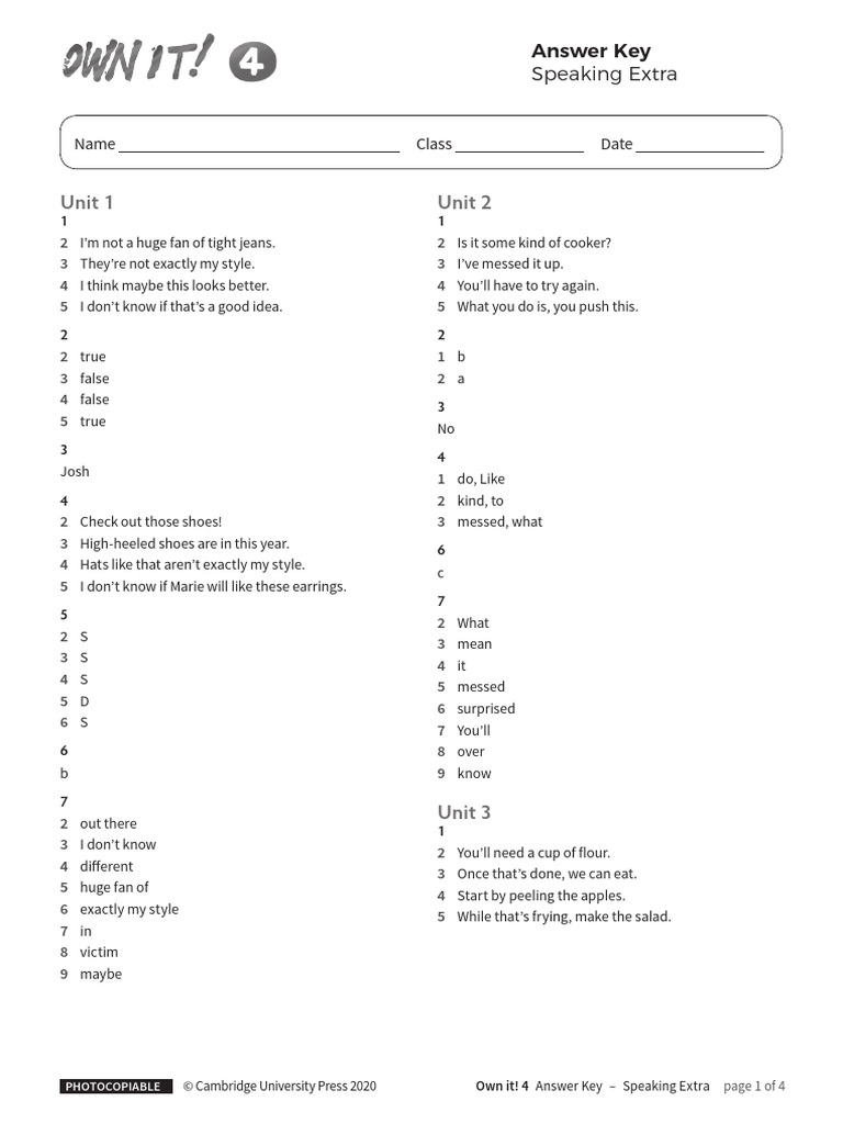 Speaking Extra Answer Key | PDF