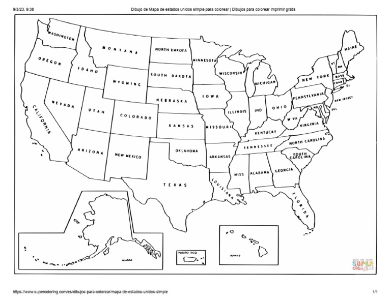 Dibujo de Mapa de Estados Unidos Simple para Colorear - Dibujos para ...
