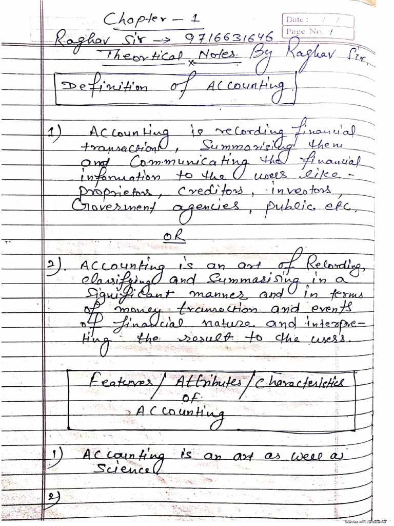 Hand Written Chap - 1&2 Accounts Note | PDF