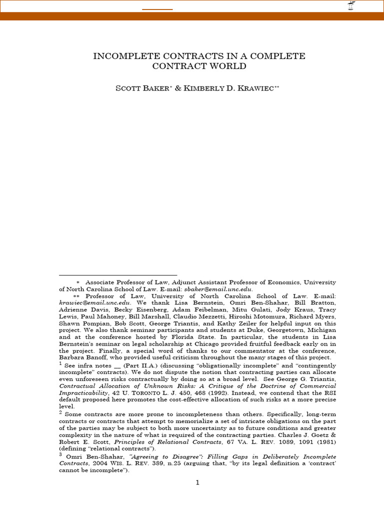 Incomplete Contracts and Investment Risks | PDF | Prices | Private Law