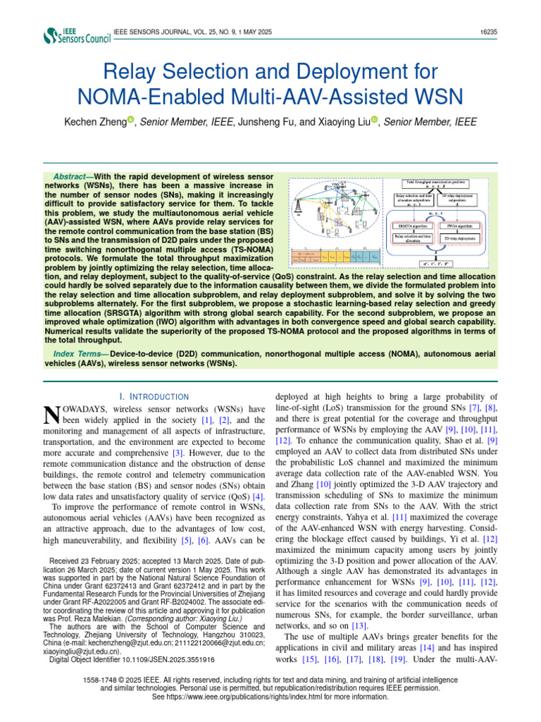 Relay Selection and Deployment For NOMA-Enabled Multi-AAV-Assisted WSN ...