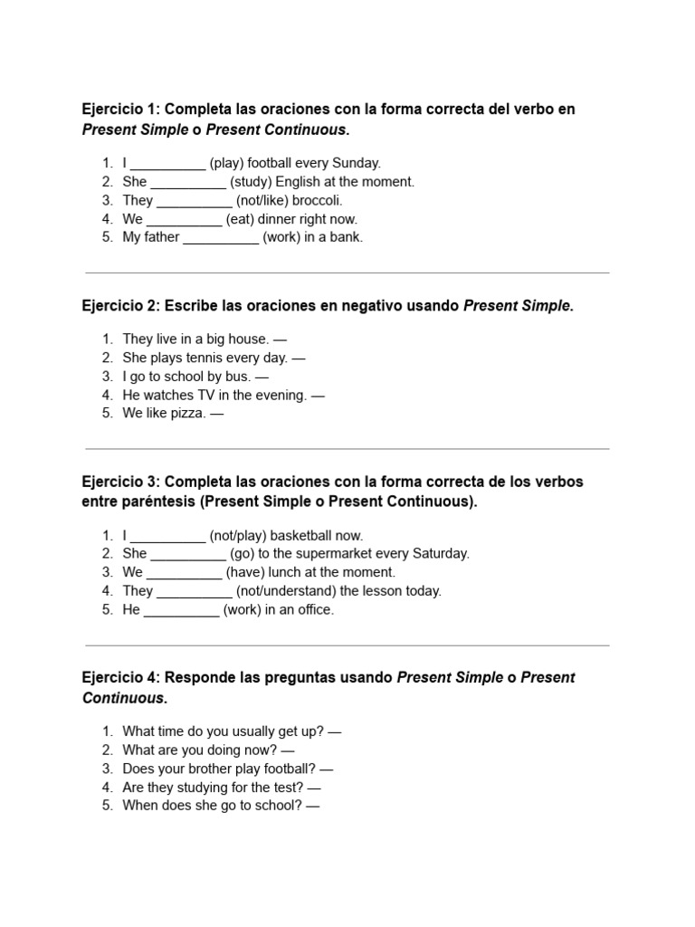 Present Simple vs Continuous Exercises | PDF | Chess Theory | Chess
