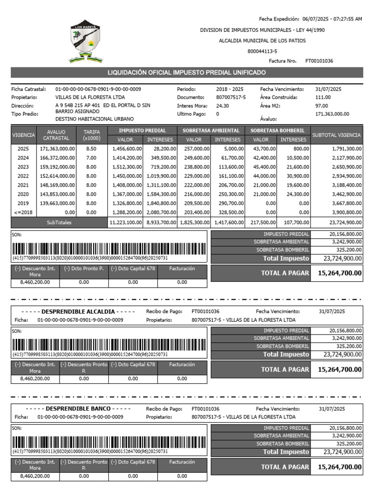 Recibo de Pago Impuesto Predial 2025 | PDF