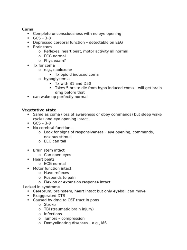 Coma and Related Neurological States | PDF