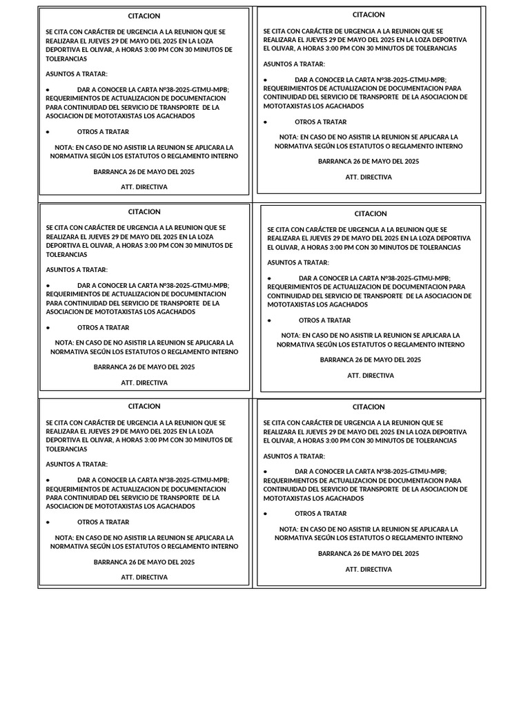 Reunión Urgente Mototaxistas 29 Mayo 2025 | PDF