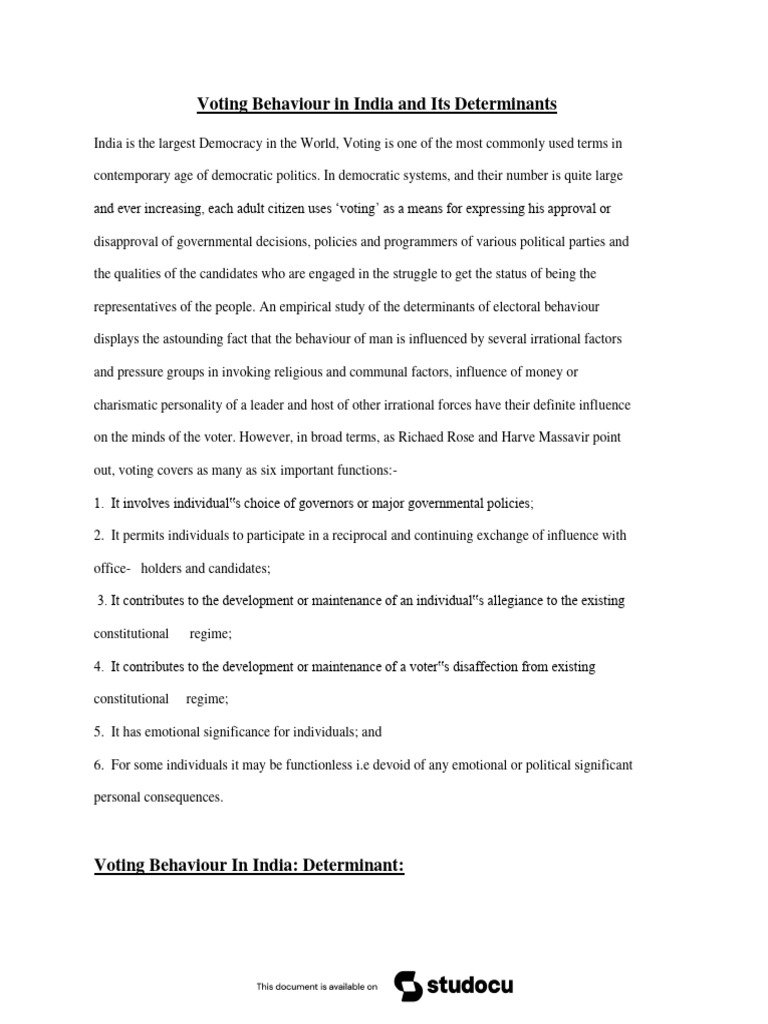 Determinants of Voting Behavior in India | PDF | Elections | Voting