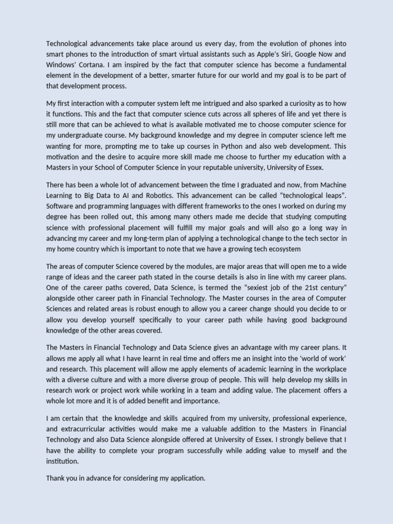 Personal Statement Essex | PDF | Science | Data Science