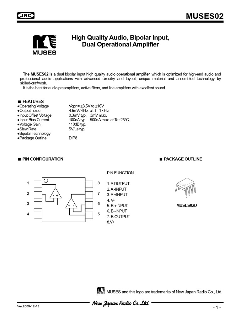 MUSES02 Op Amp Specifications | PDF | Amplifier | Operational Amplifier