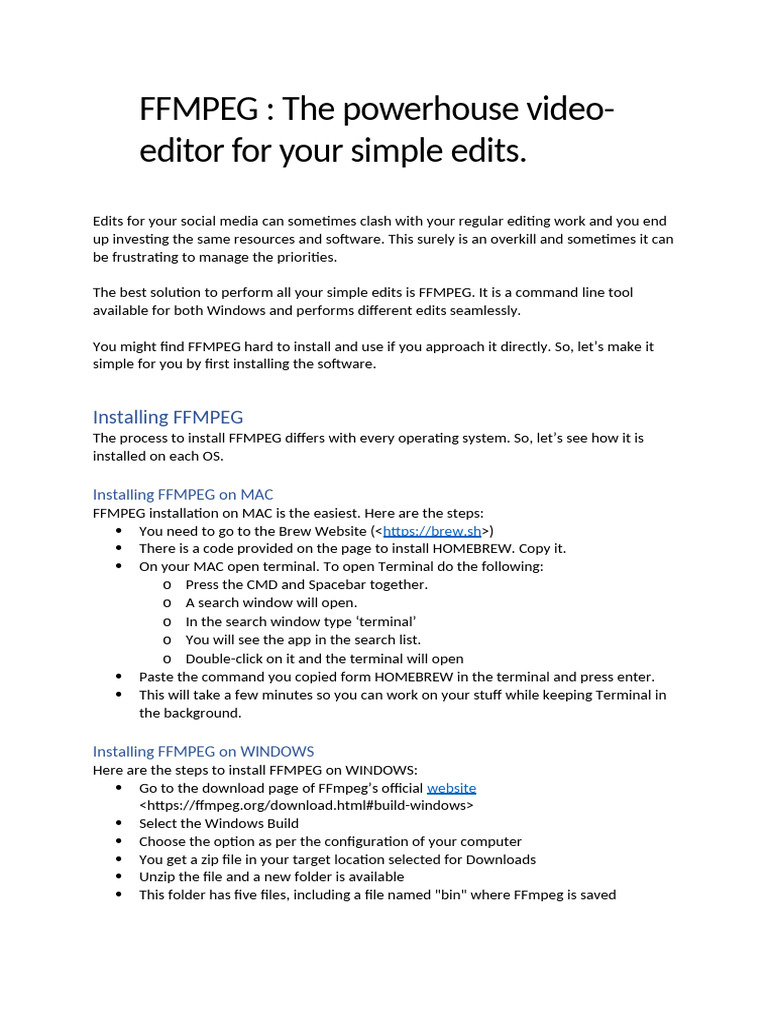 Installing and Using FFMPEG on Windows & Mac | PDF | Command Line ...
