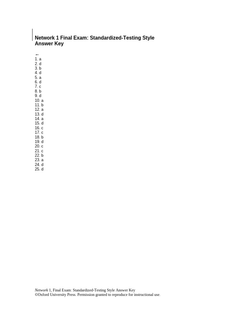 NW1 Final Standard Answer Key Custom | PDF