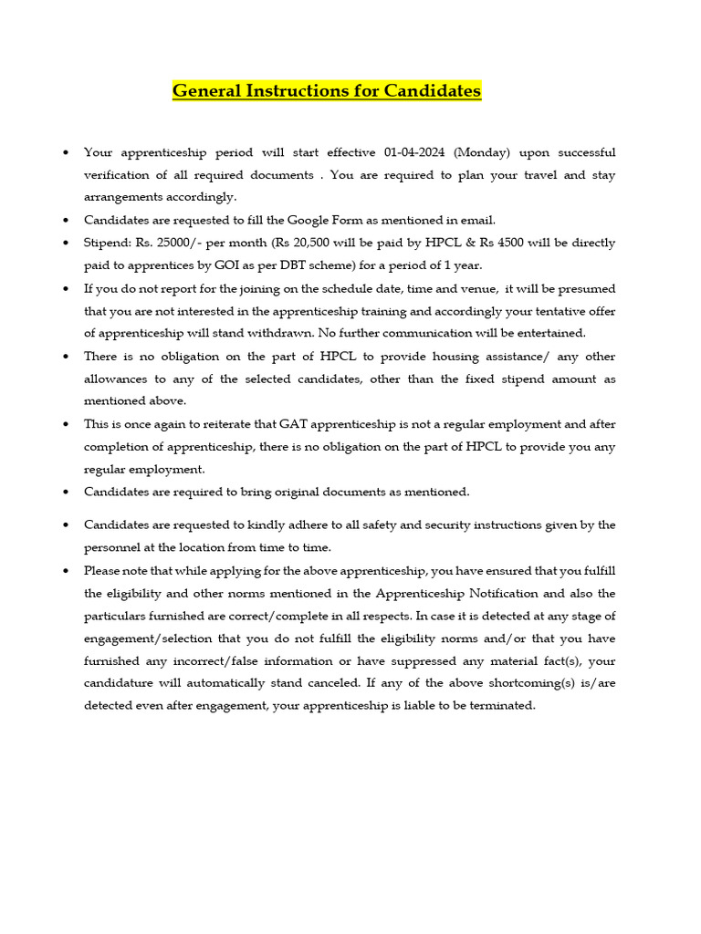 General Instructions For Candidates | PDF