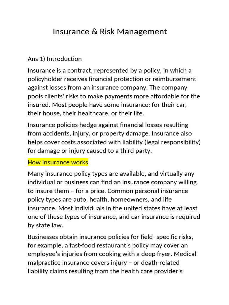 Insurance and Risk Management | PDF | Insurance | Home Insurance