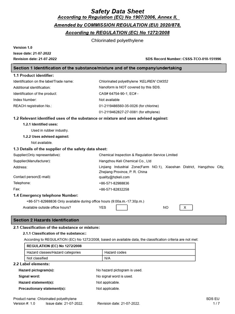CM352 CLP SDS 英文 | PDF | Toxicity | Personal Protective Equipment