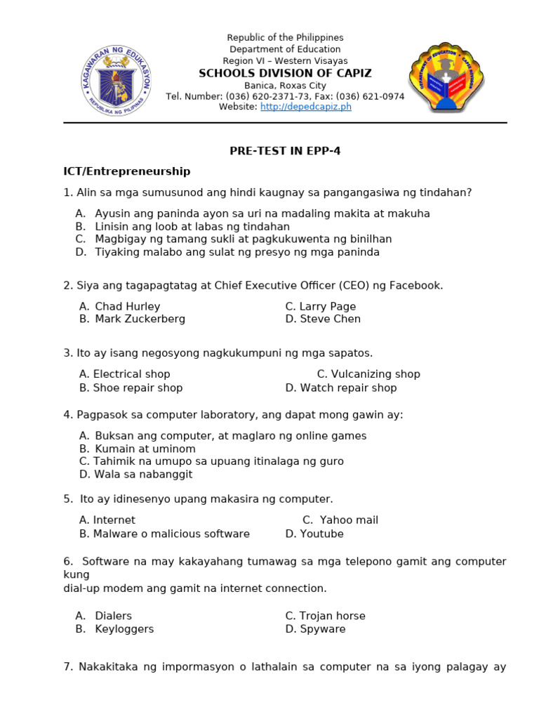 Epp4 Test Items | PDF