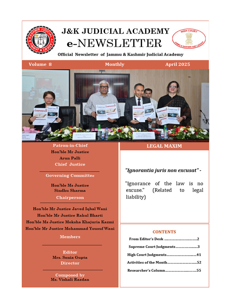 J&K Judicial Academy April 2025 Newsletter | PDF | Bail | Supreme Court ...