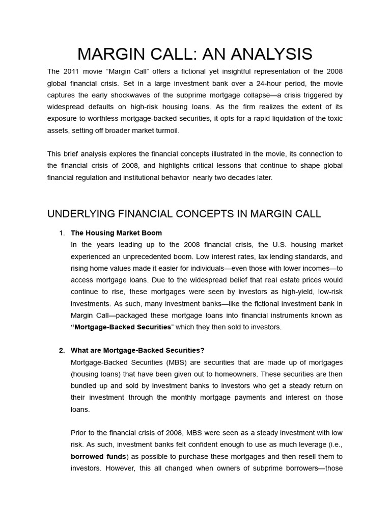 Margin Call - An Analysis | PDF | Collateralized Debt Obligation | Mortgage  Backed Security