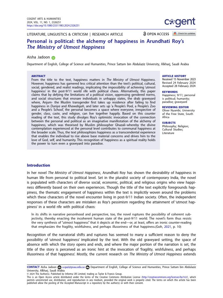 Alchemy of Happiness in Roy's Novel | PDF | Happiness | Soul