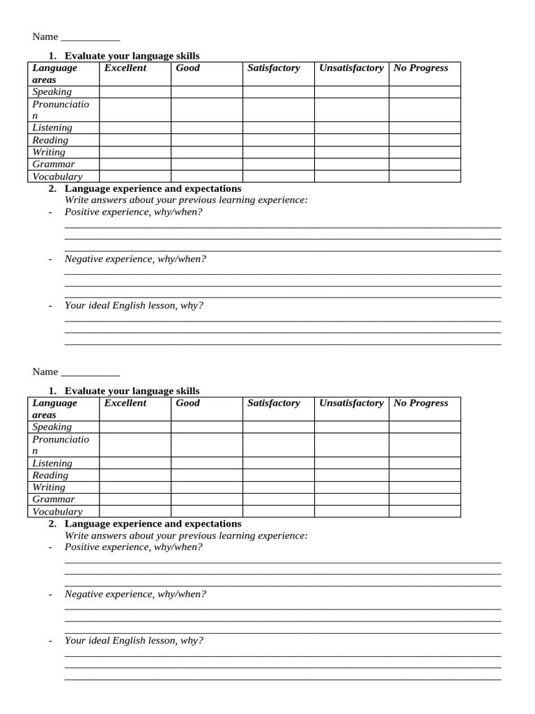 Self-Evaluation of Language Skills | PDF | English Language ...