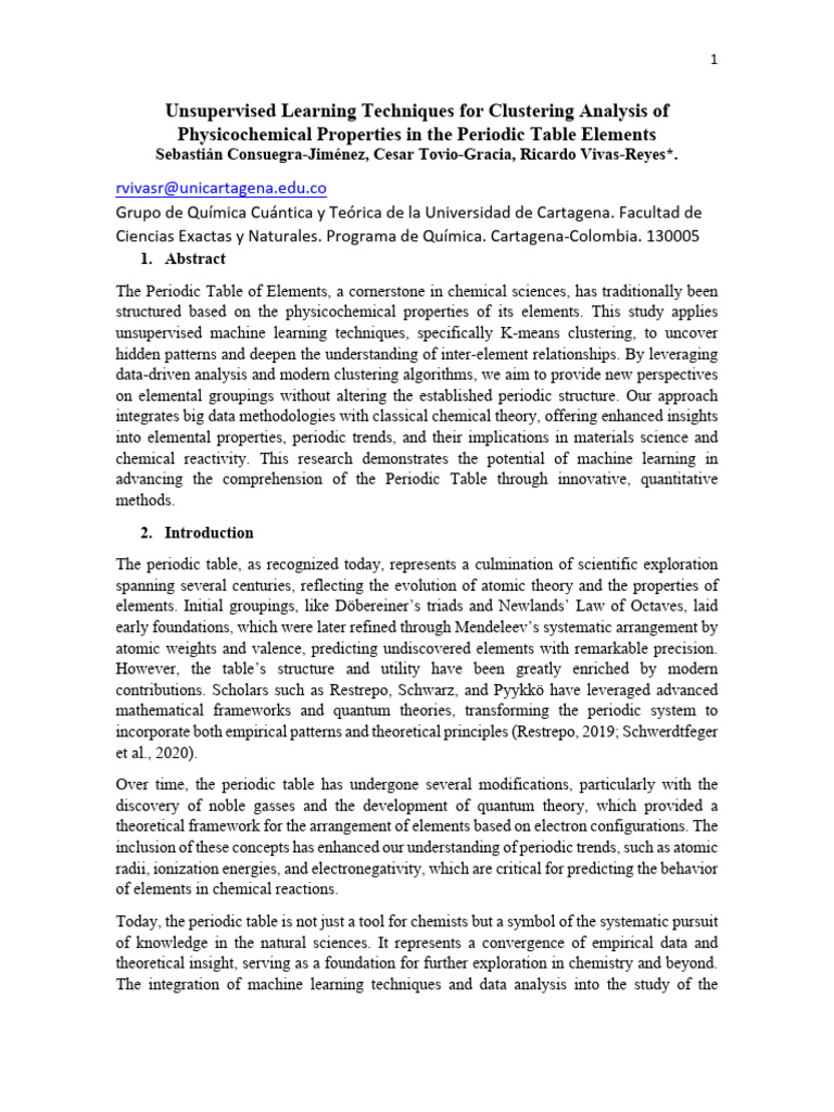 Unsupervised Clustering of Periodic Elements | PDF | Cluster Analysis ...