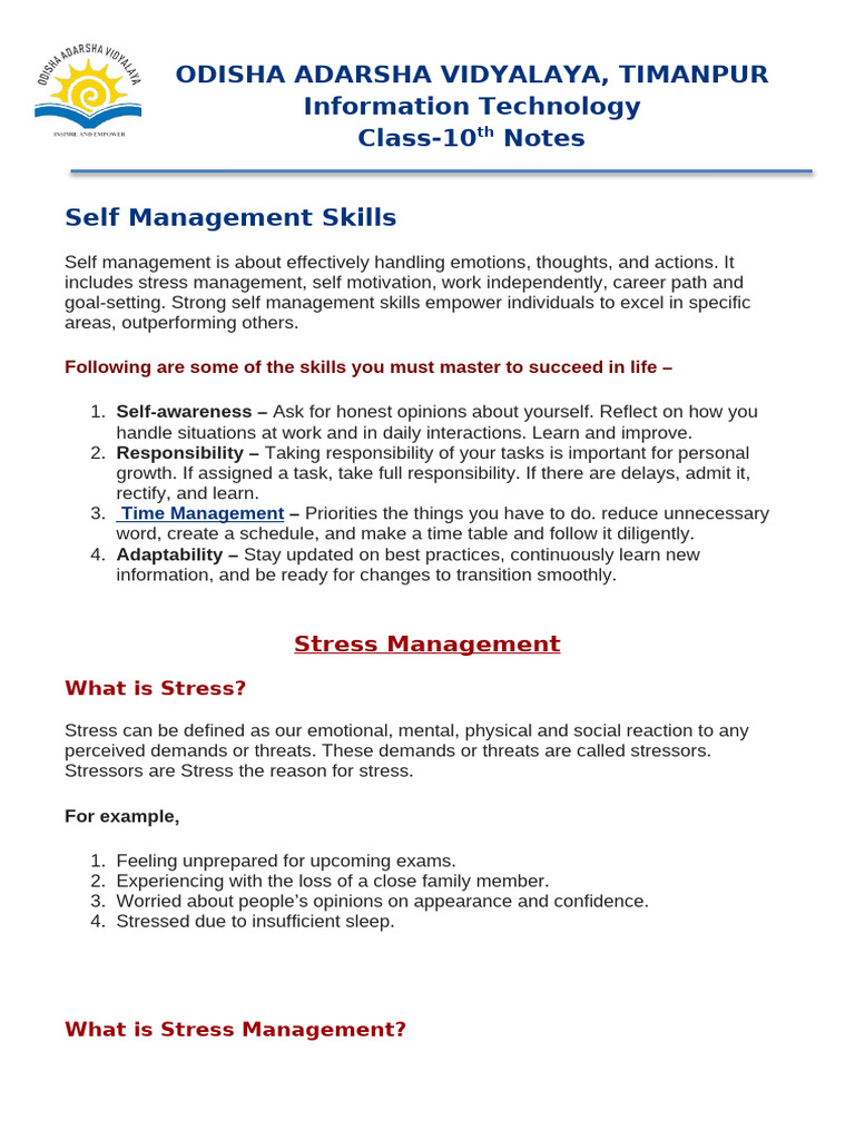 Class 10 Self Management Skills Guide | PDF | Motivational | Motivation