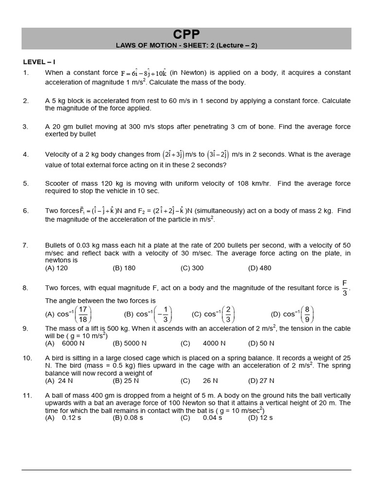 Laws of Motion Practice Problems | PDF | Force | Mass