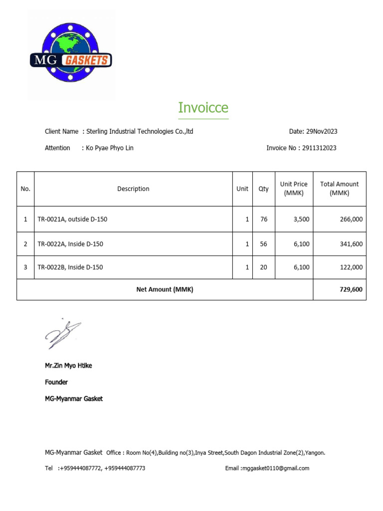 Invoice for Sterling Industrial Technologies | PDF