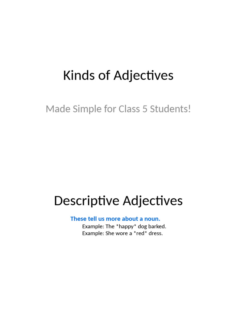 Kinds of Adjectives Class5 | PDF