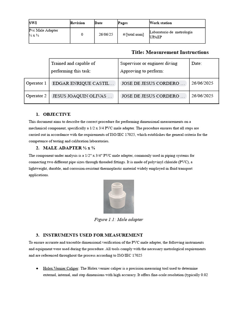 PVC Male Adapter Measurement Guide | PDF | Calibration | Metrology